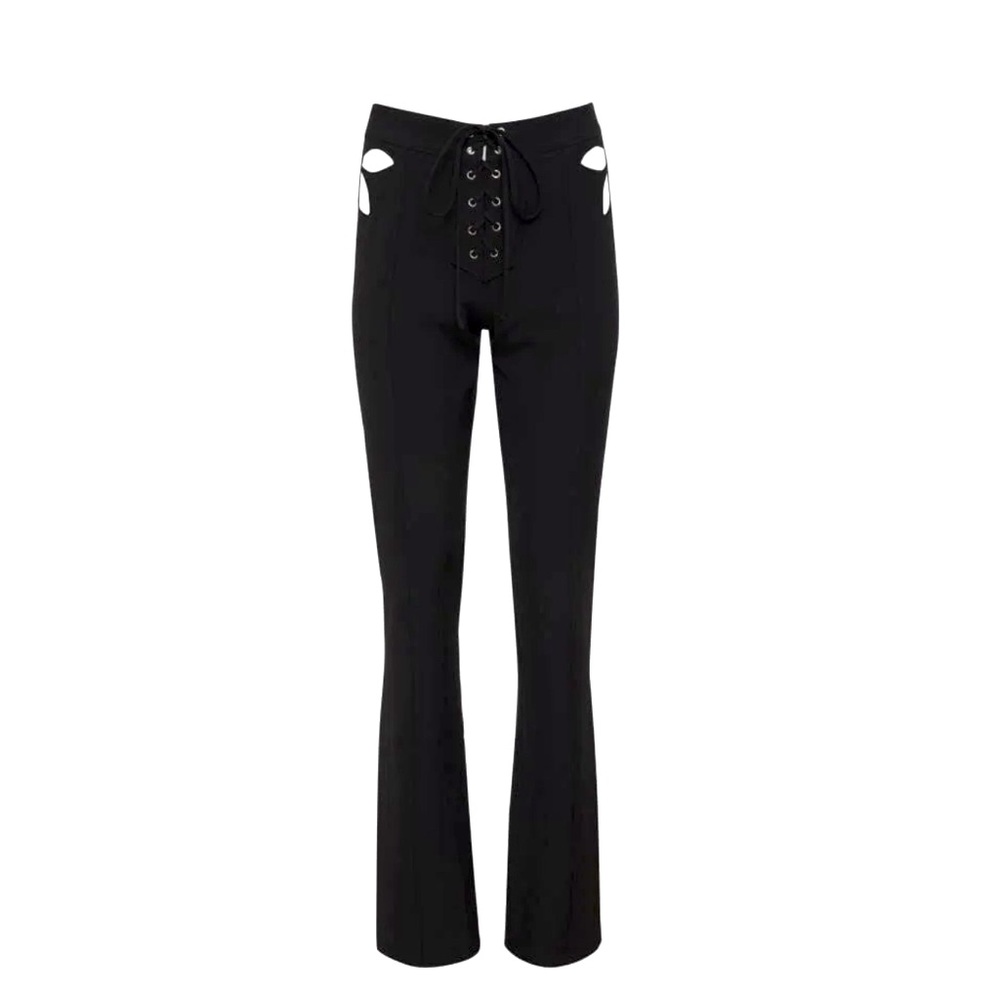 Flower cut out lace up black pants in size xs